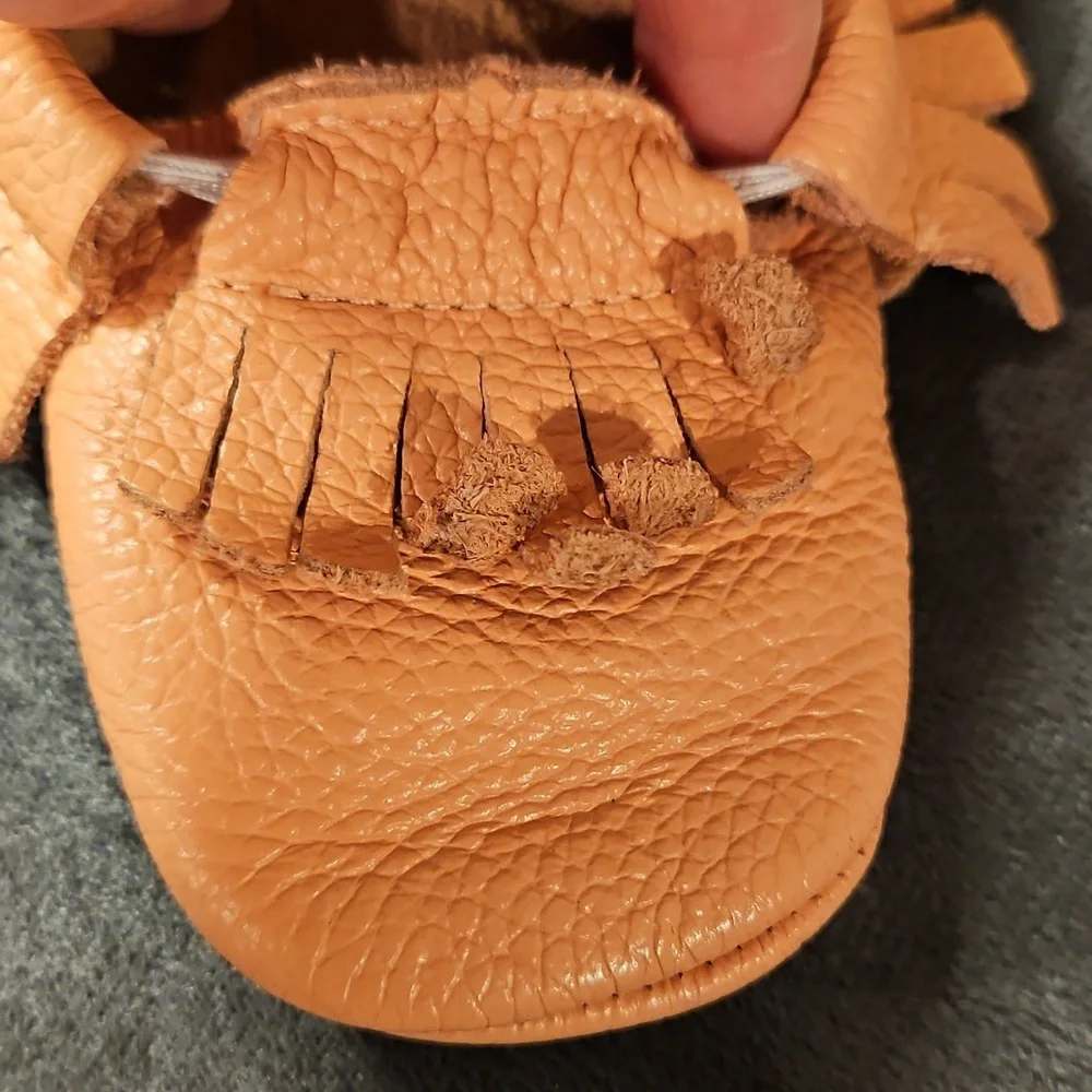 Soft Leather Fringe Pink Baby Moccasins Shoes Booties Newborn - 6 month